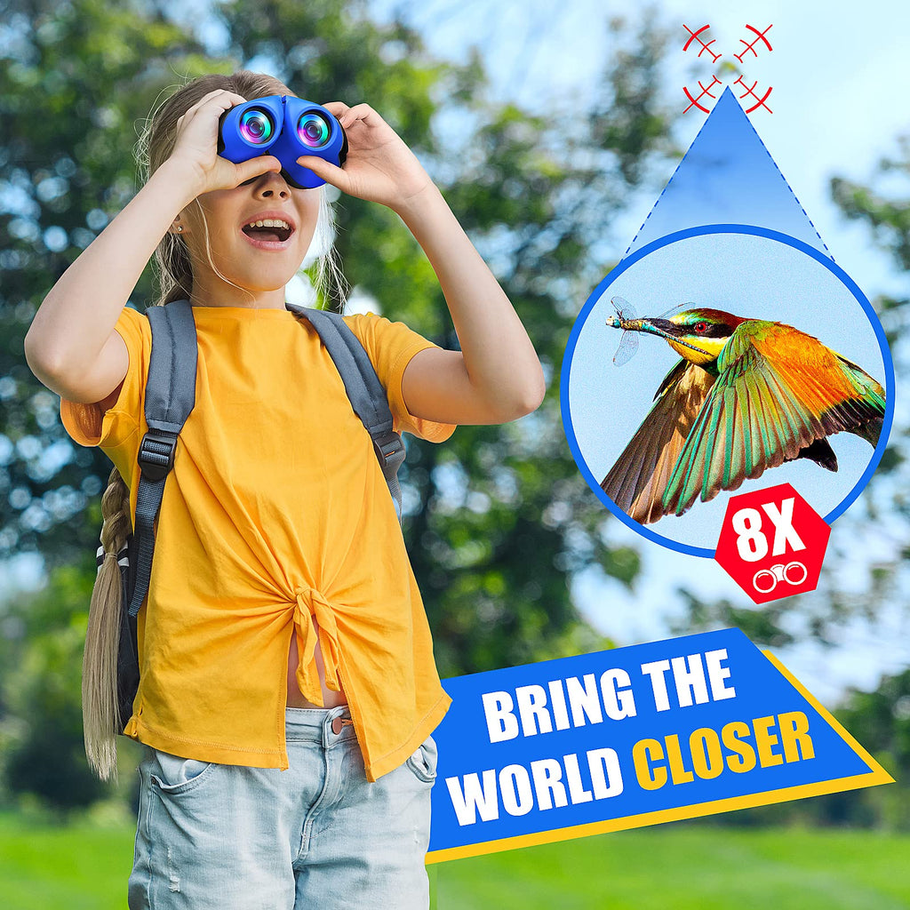 LET'S GO! Toys for 3+ Year Old Boys, Compact Waterproof Binocular for Kids Hunting-Hiking Presents for Kids Christmas Stocking Stuffers for 3-7 8-10 Year Old Grandkids Easter Toys for Boys Blue Gifts