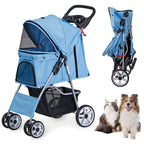 LEMY Pet Stroller,4 Wheels Dog Cat Stroller for Small Medium Dog Cats Carrier Jogger Travel Foldable Puppy with Storage Basket and Cup Holder(Blue)