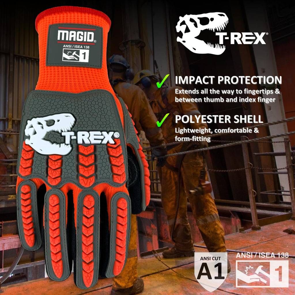 MAGID T-REX Flex Series Sandy Nitrile Coated Knit Impact Gloves, 24 Pairs, 8/Medium, TRX400
