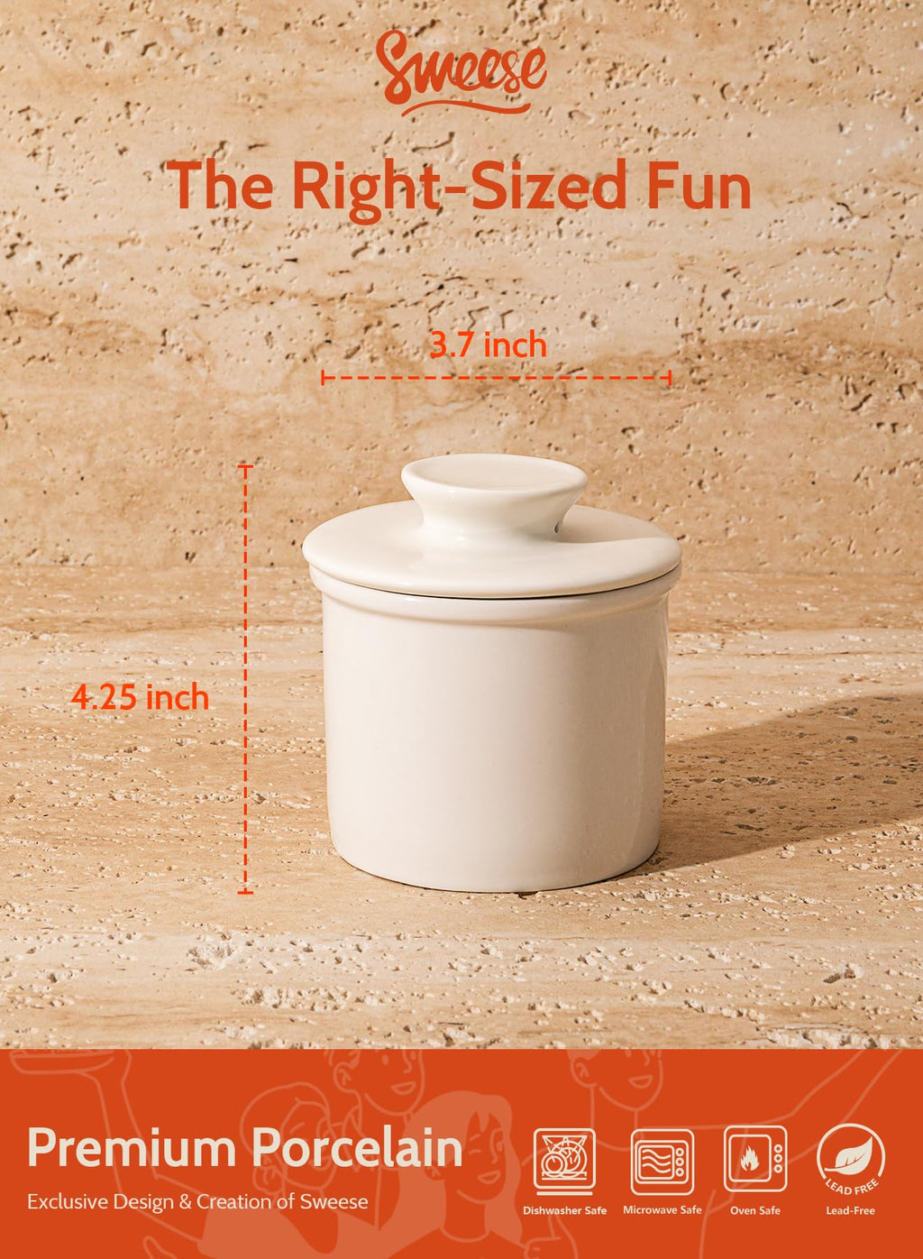 Sweese French Butter Dish - Butter Crock for Counter with Water Line for Fresh Spreadable Butter - French Butter Keeper with Lid - Housewarming Gift For The One Who Has It All - White
