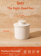 Sweese French Butter Dish - Butter Crock for Counter with Water Line for Fresh Spreadable Butter - French Butter Keeper with Lid - Housewarming Gift For The One Who Has It All - White
