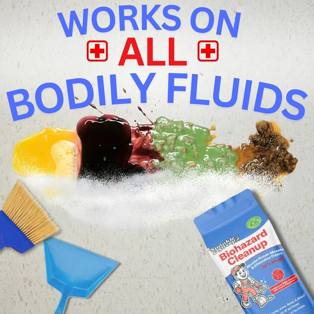 Sprinkle & Sweep: Biohazard Cleanup - 8oz - Human Bodily Fluid Solidifier, Enzyme Powder, Super Absorbent, Odor Elimination, Home-Facilities-School