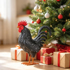 Ratuor Rooster Garden Statue Sculpture Metal Chicken Yard Decor Outdoor Figurines Patio Backyard Decoration (Black)