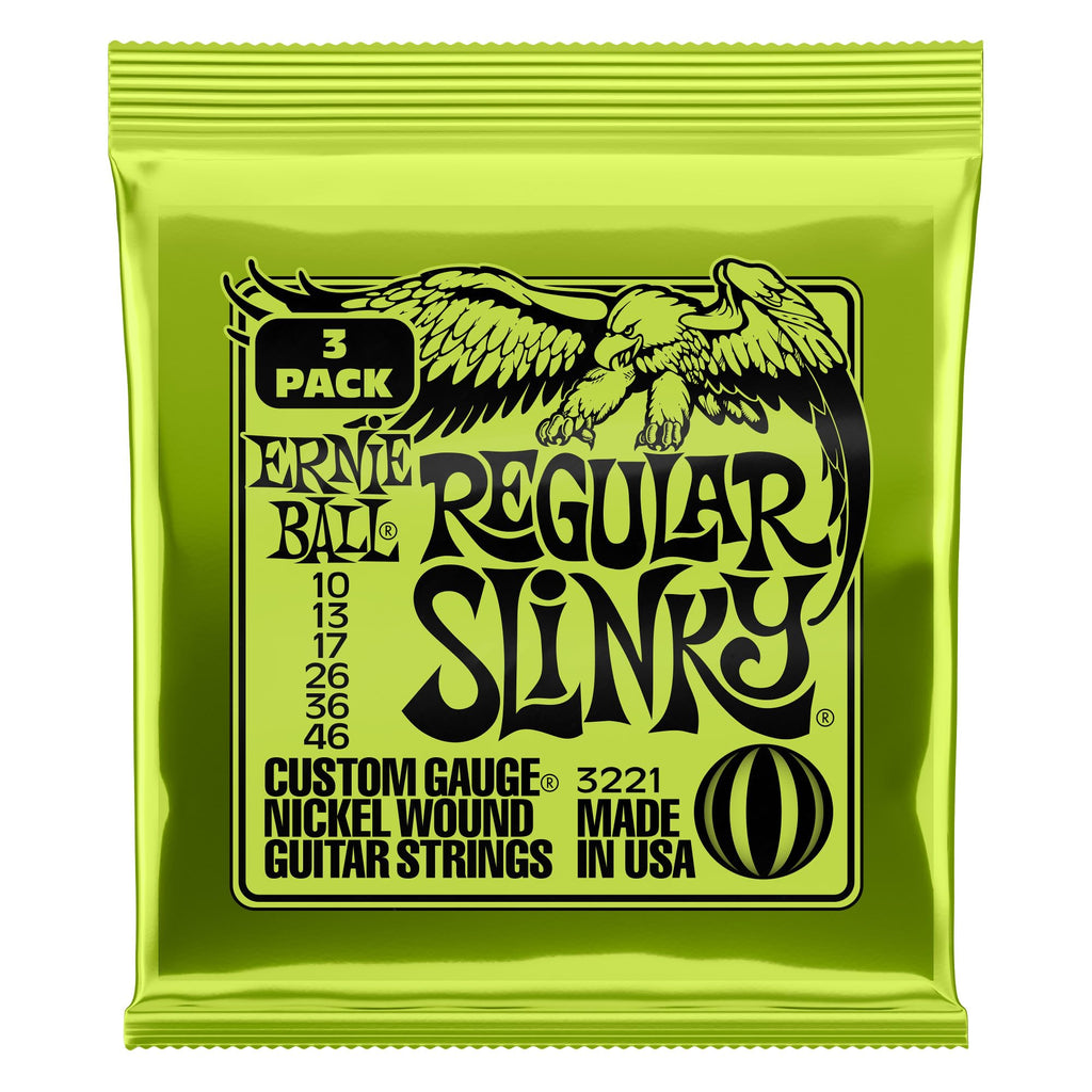 Ernie Ball Regular Slinky Nickel Wound Electric Guitar Strings 3-pack, 10-46 Gauge (P03221)