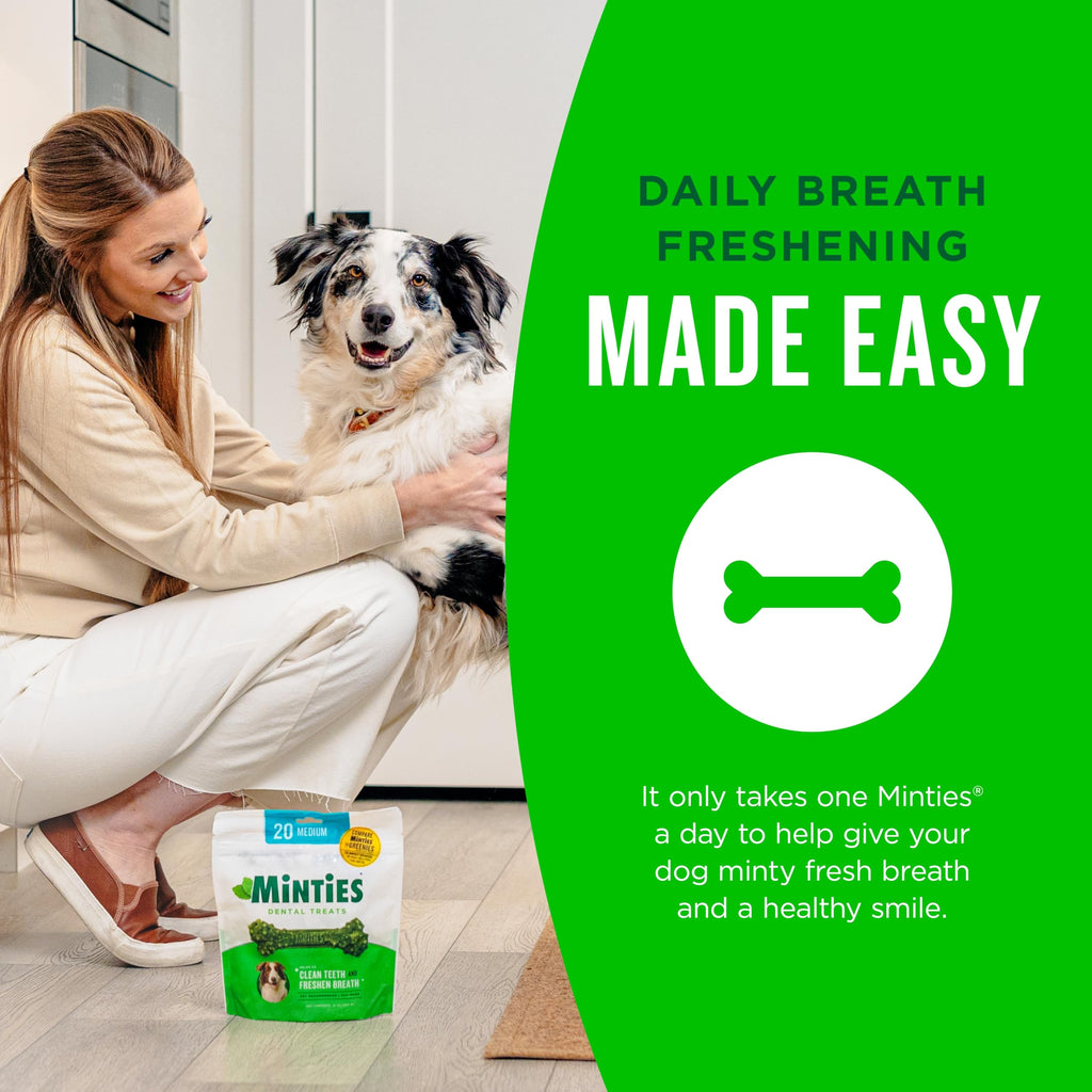 Minties Mint Dental Chews for Dogs, Medium Breeds 25-50 lbs, 60 Ct