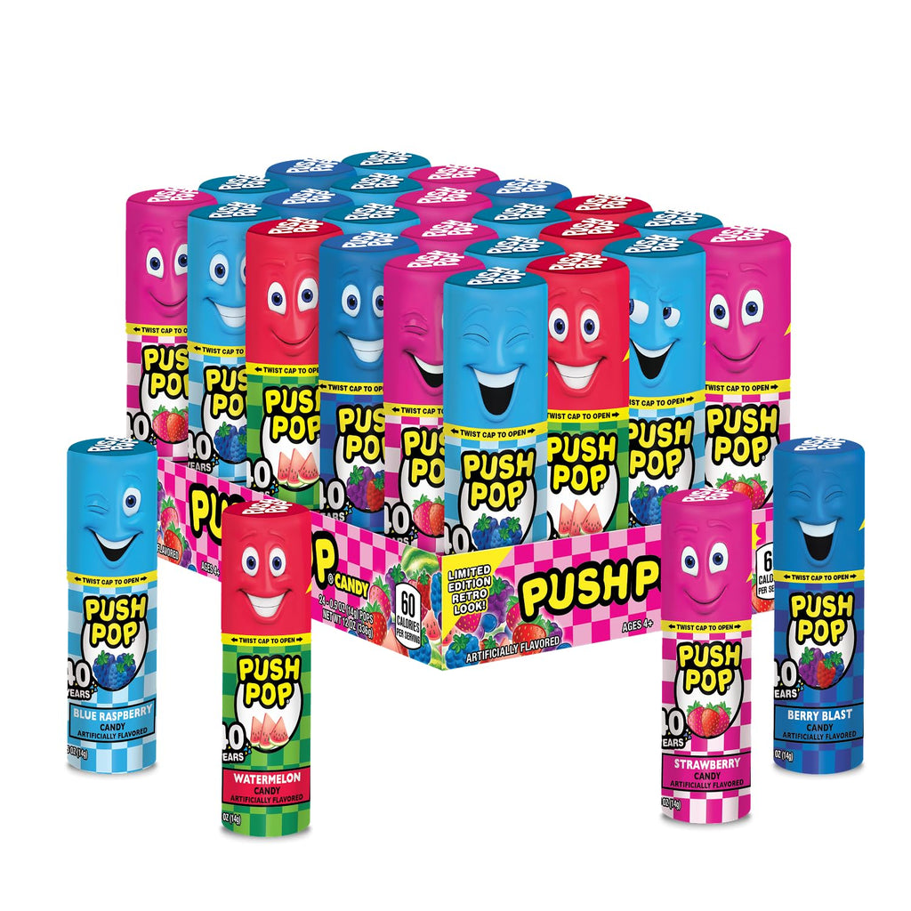 Push Pop Halloween Candy Lollipops, 24 Count, Assorted Party Favors