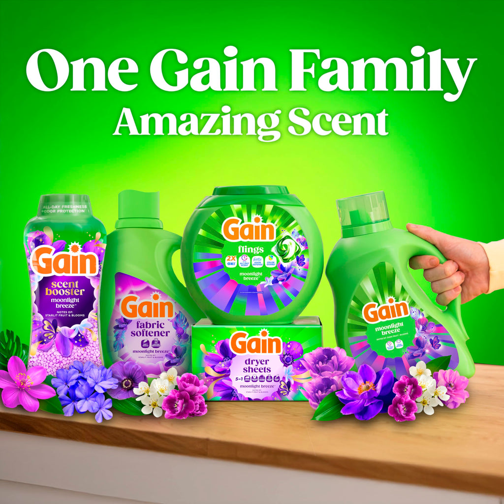Gain Liquid Laundry Detergent, Now with Odor Defense, Moonlight Breeze Scent, 132 fl oz, 100 Loads (Packaging May Vary)
