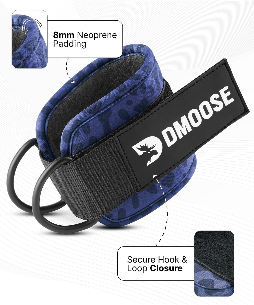 DMoose Ankle Strap for Cable Machine - One Size Fit with Premium Padding, Workout Kickback Ankle Cuffs, Ankle Bands for Working Out, Booty Workouts, Leg Extension, Hip Abductors & Lower Body Exercises
