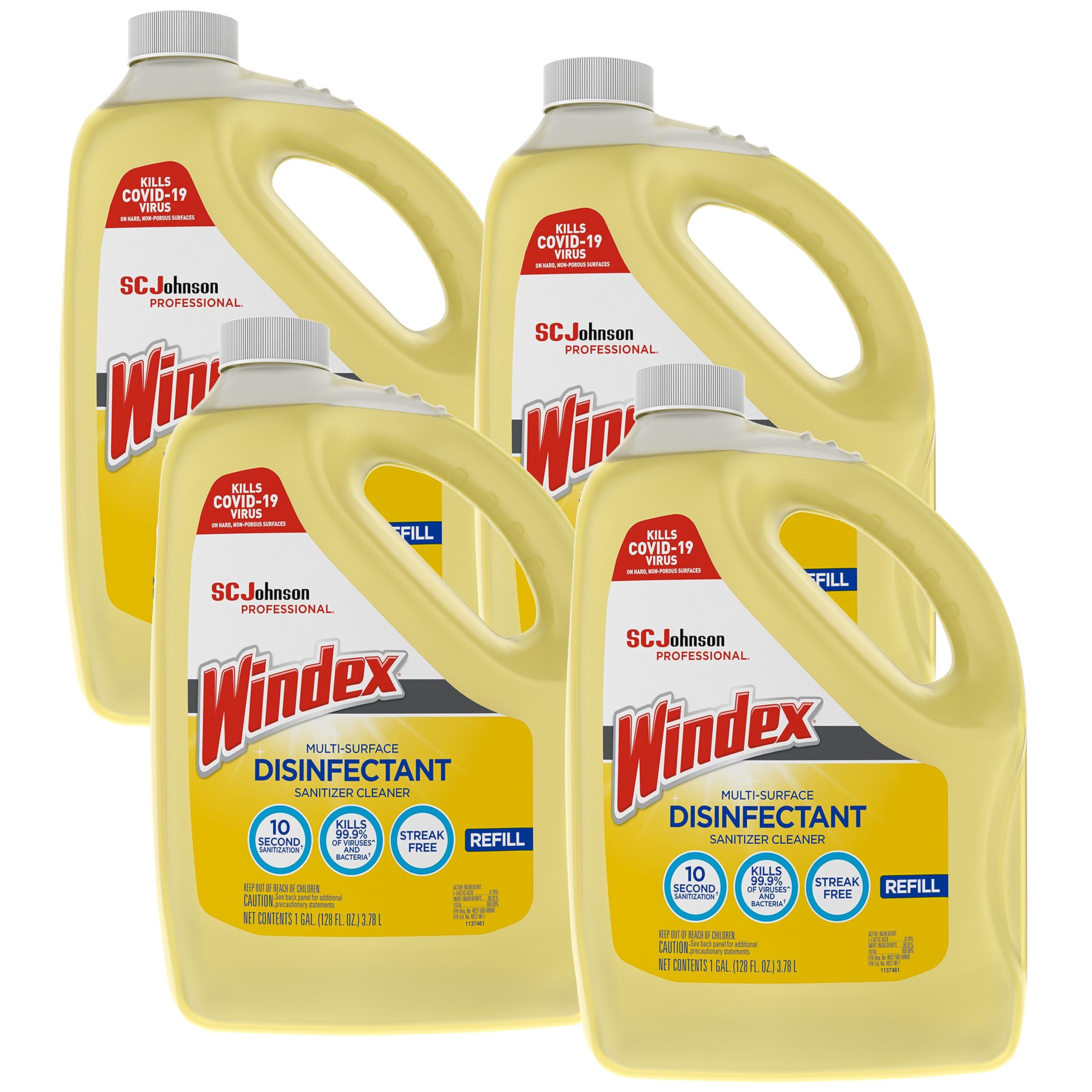 SC Johnson Professional Windex Disinfectant and Multi-Surface 1 Gallon (Pack of 4)