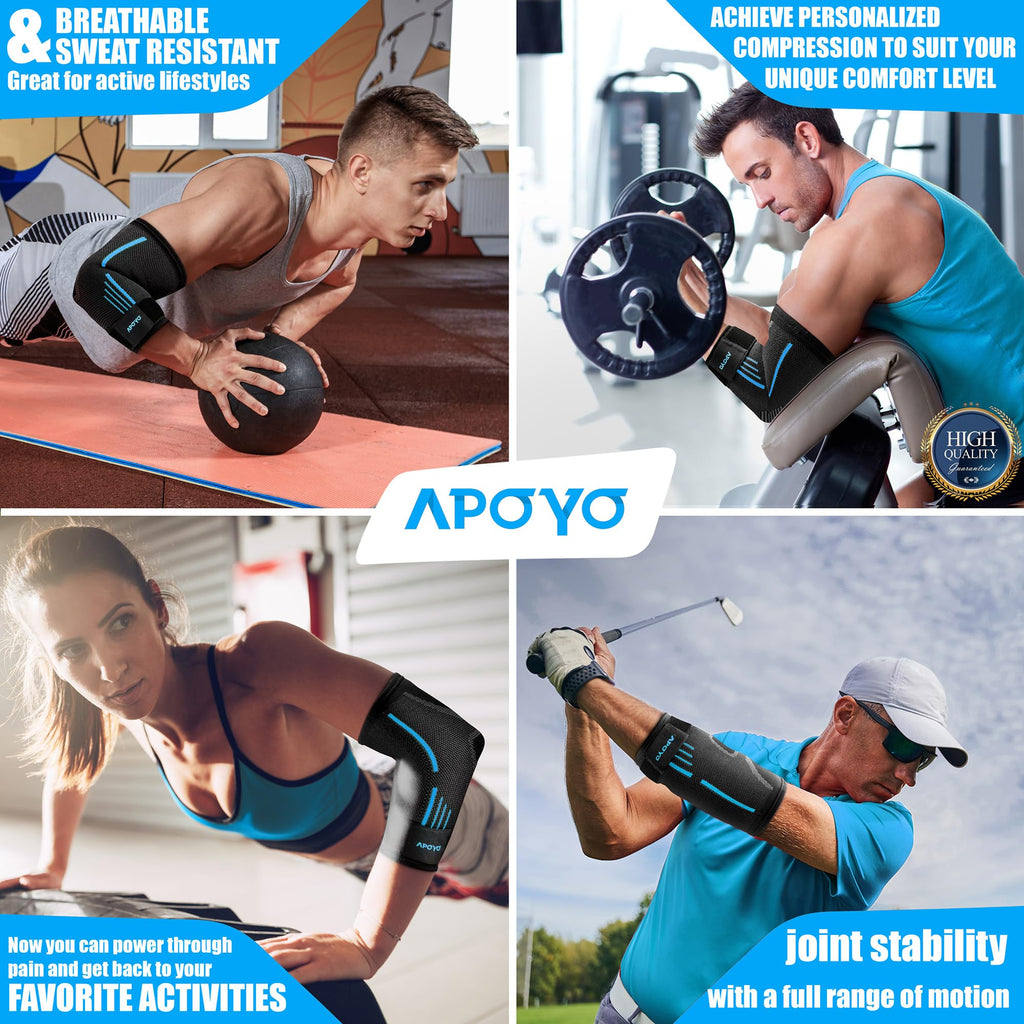 APOYO Elbow Brace for Tendonitis and Tennis Elbow, Elbow Compression Sleeve, Elbow Brace for Women and Men w/ Adjustable Strap for Tennis Elbow Relief, Weightlifting, Arthritis, Workouts, Reduce Joint Pain During Fitness Activity (Purple, Large)
