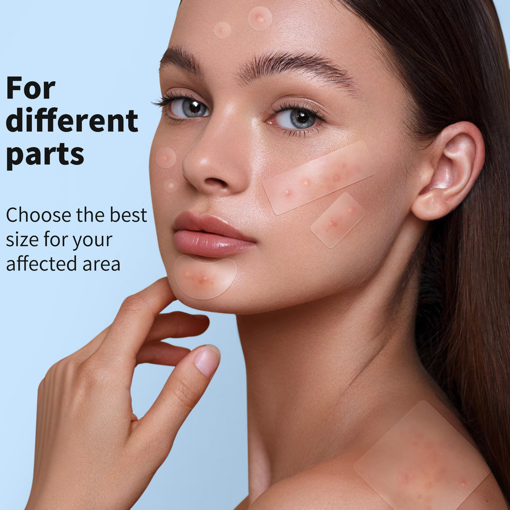 Daolyo Large Pimple Patches for Face, 8 Sizes 400 Counts XL Acne Patches, Big Hydrocolloid Bandages for Body, Chin, Forehead, Chest, Back Zit Breakouts (Strip, Square, Round, Moon)