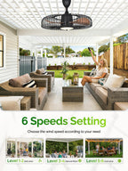 Orison Outdoor Ceiling Fans with Lights for Patio, 24" Weatherproof Ceiling Fan, Gazebo Fan Remote & APP Control, 3CCT Dimmable,Caged Plug in Ceiling Fan with Hanging Hook for Pergola Porch Canopy