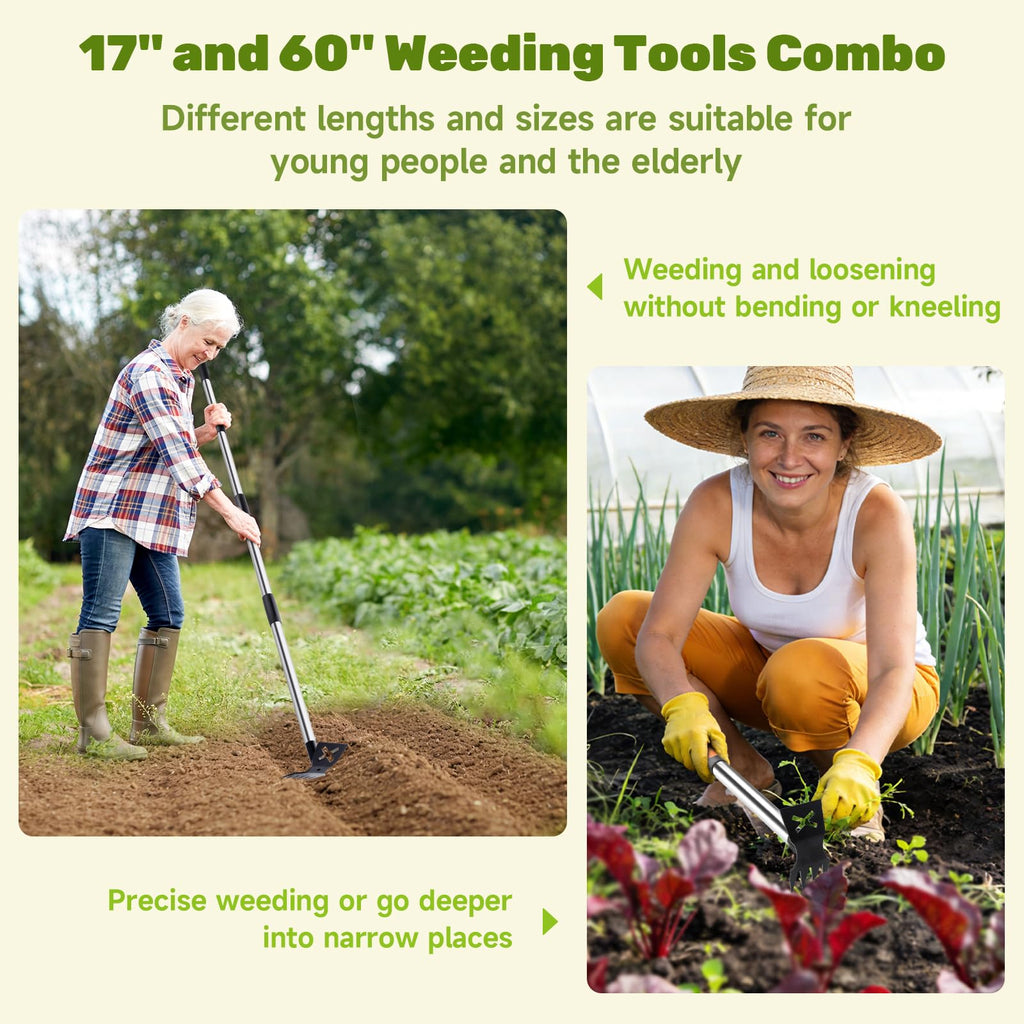60" Weed Puller Tool with Long Handle and 17" Weeding Tools Gardening Set