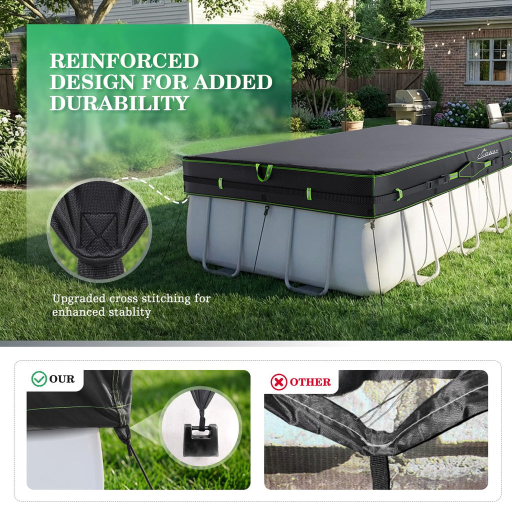 UIRWAY 500D Pool Cover 12x24FT Rectangular [2026 Upgraded Heavy Duty Fabric] Solar Pool Covers for Above Ground Pools, Swimming Pool Covers Including Windproof Straps and Luminous Ground, UV Resistant