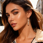 Gold Drop Earring Long Zirconia Teardrop Dangle Leverback Earring for Women