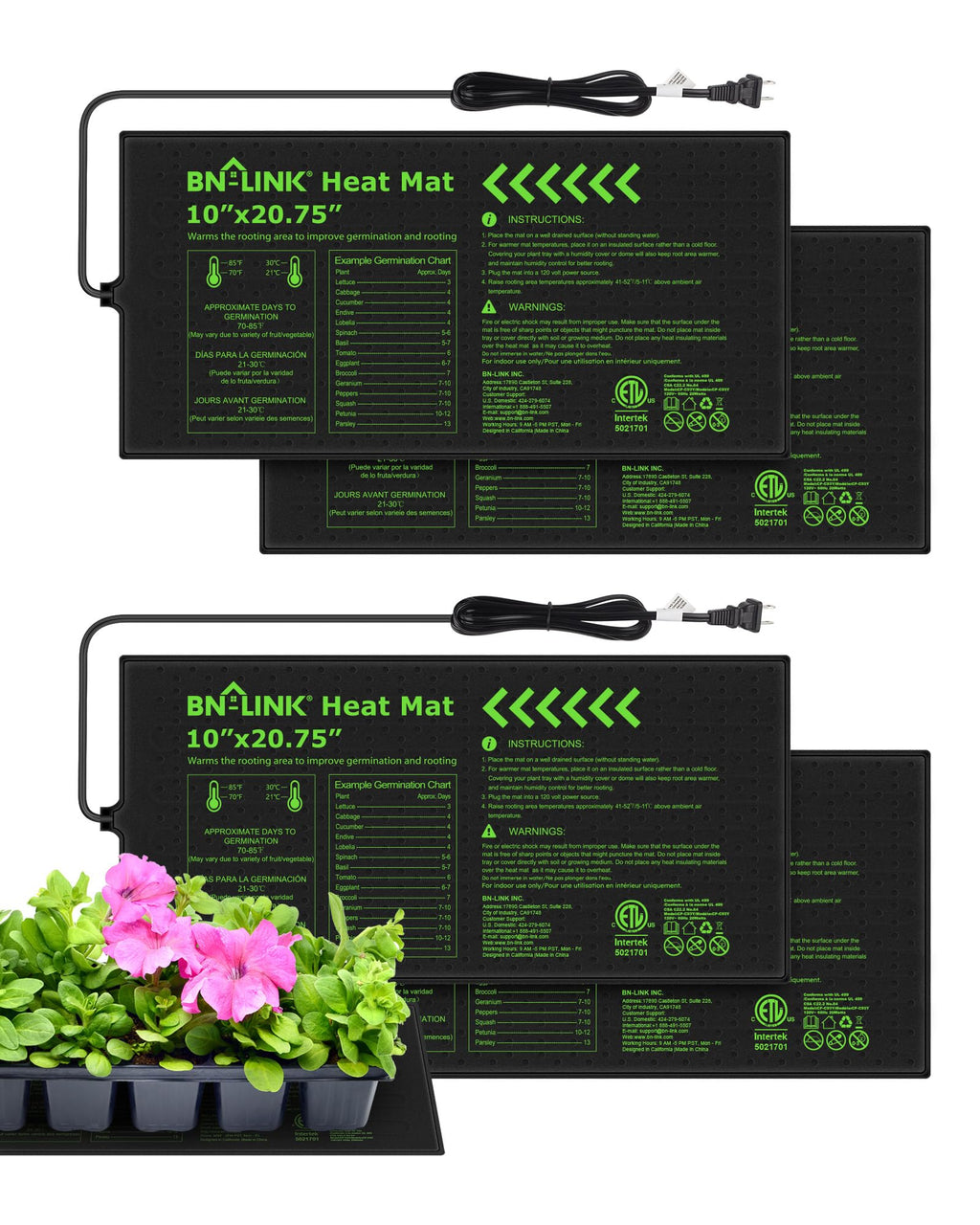 BN-LINK 10" x 20.75" Seedling Heat Mats for Seed Starting Plant Germination