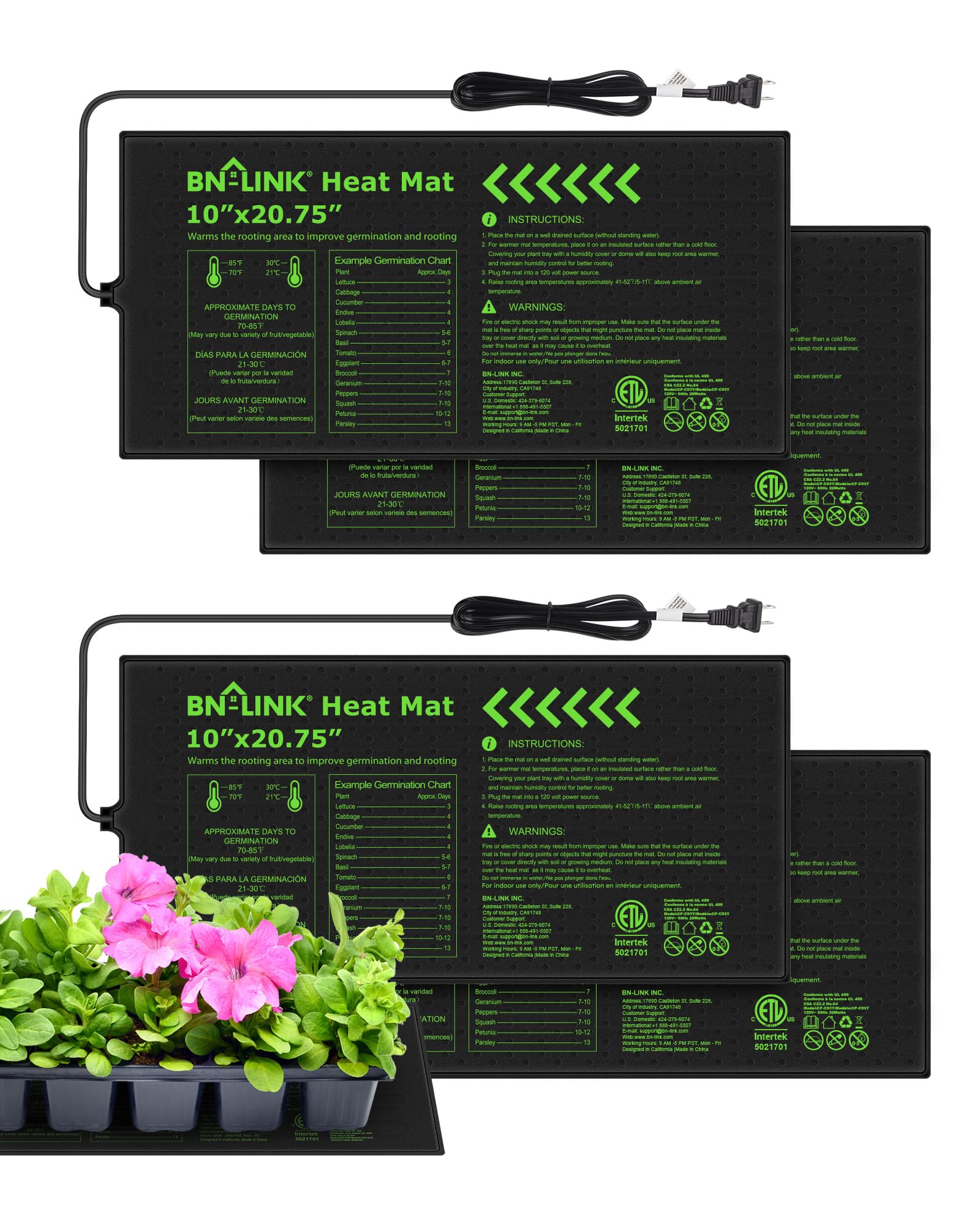 BN-LINK 10" x 20.75" Seedling Heat Mats for Seed Starting Plant Germination