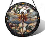 DASTOLL Stained Glass Window Hanging - Dragonfly Plant Suncatcher Ready to Hang Window Doors Home Decoration, Christmas, Mother's Day Birthday Gifts for Women, Men, and Mom 7.8x7.8 in