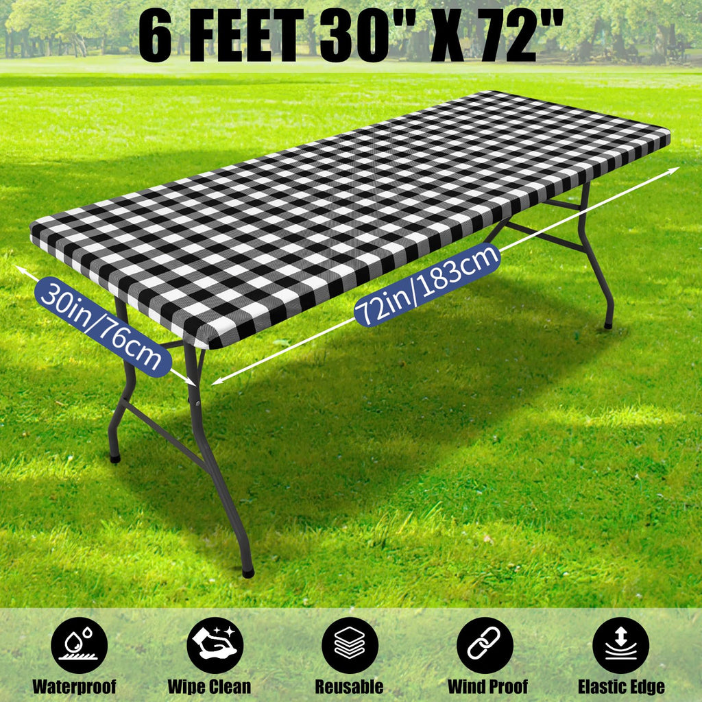 Smiry 6 Foot Picnic Table Cloth 2 Pack, Elastic Fitted Polyester Tablecloth