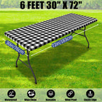 Smiry 6 Foot Picnic Table Cloth 2 Pack, Elastic Fitted Polyester Tablecloth