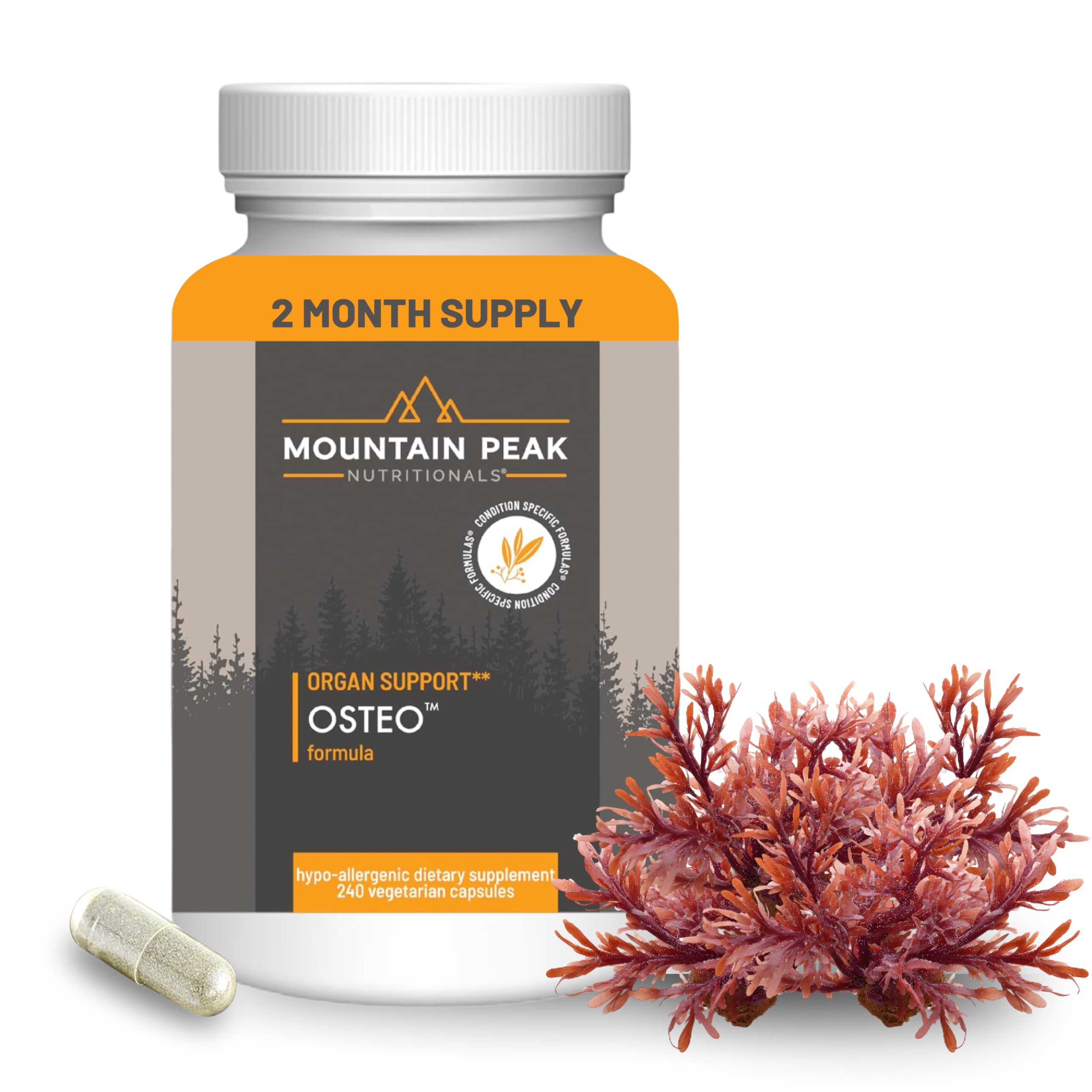 Mountain Peak Nutritionals Osteo Supplement - Organ & Strong Bone Support, Promotes Bone Health - With Vitamins D3, K2, Calcium, and Magnesium - Bone Building & Strengthening (240 Vegetarian Capsules)