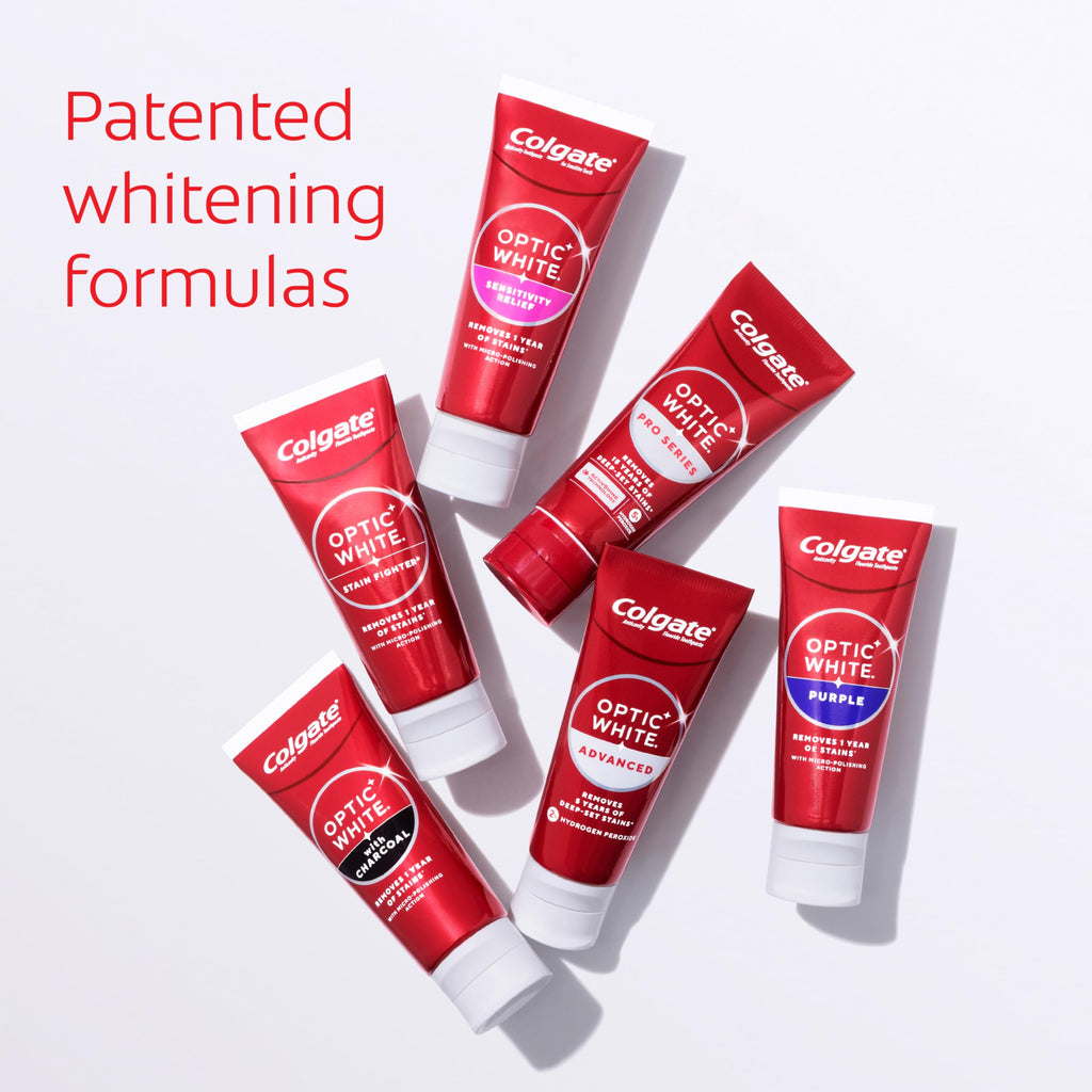 Colgate Optic White Sensitivity Relief Teeth Whitening Toothpaste, 3 Pack, Anticavity Toothpaste for Sensitive Teeth, Fluoride, Enamel Safe, Soothing Mint Flavor, 3.8 OZ