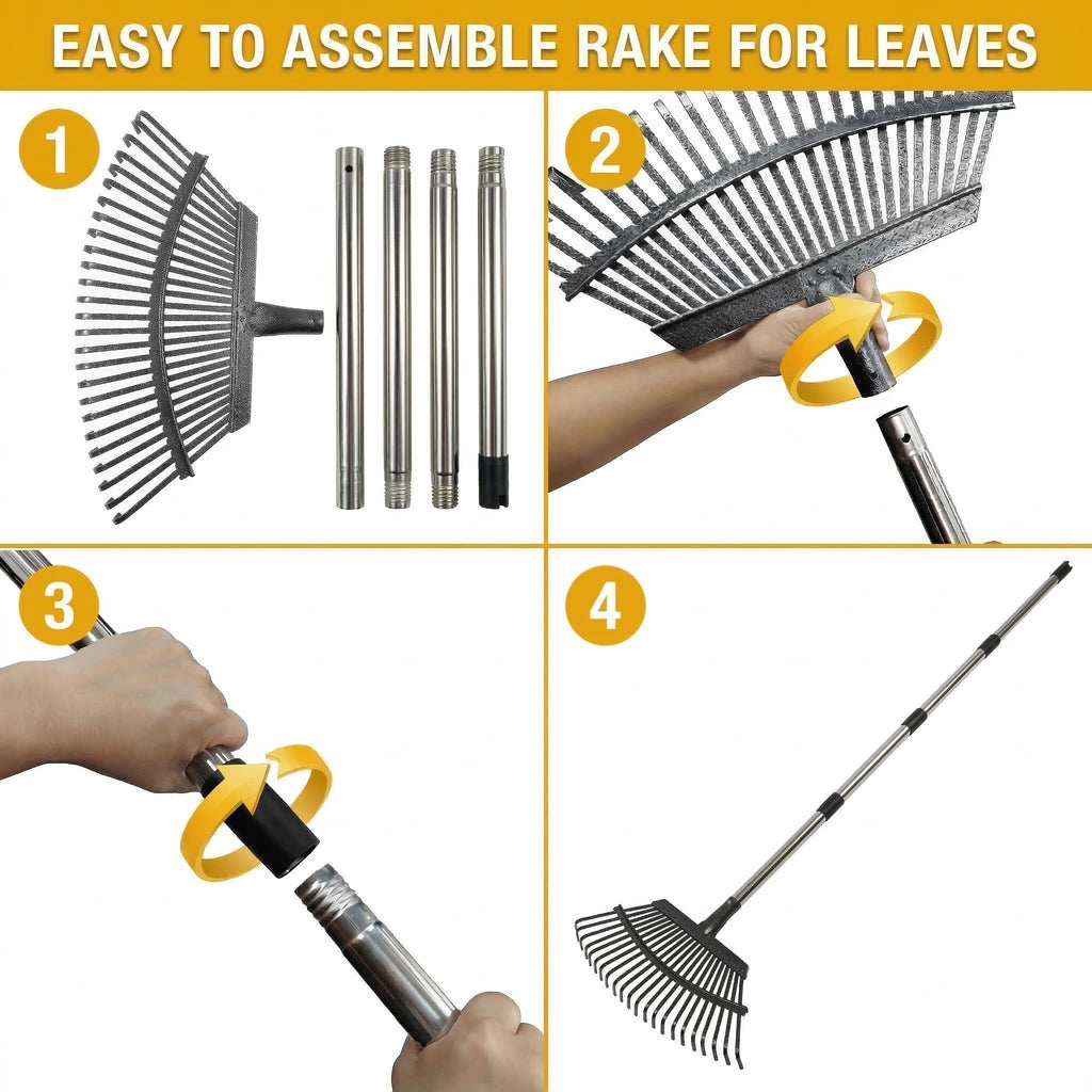 Metal Bow Leaf Rake with 25 Steel Teeth & 68" Stainless Steel Handle