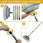Metal Bow Leaf Rake with 25 Steel Teeth & 68" Stainless Steel Handle