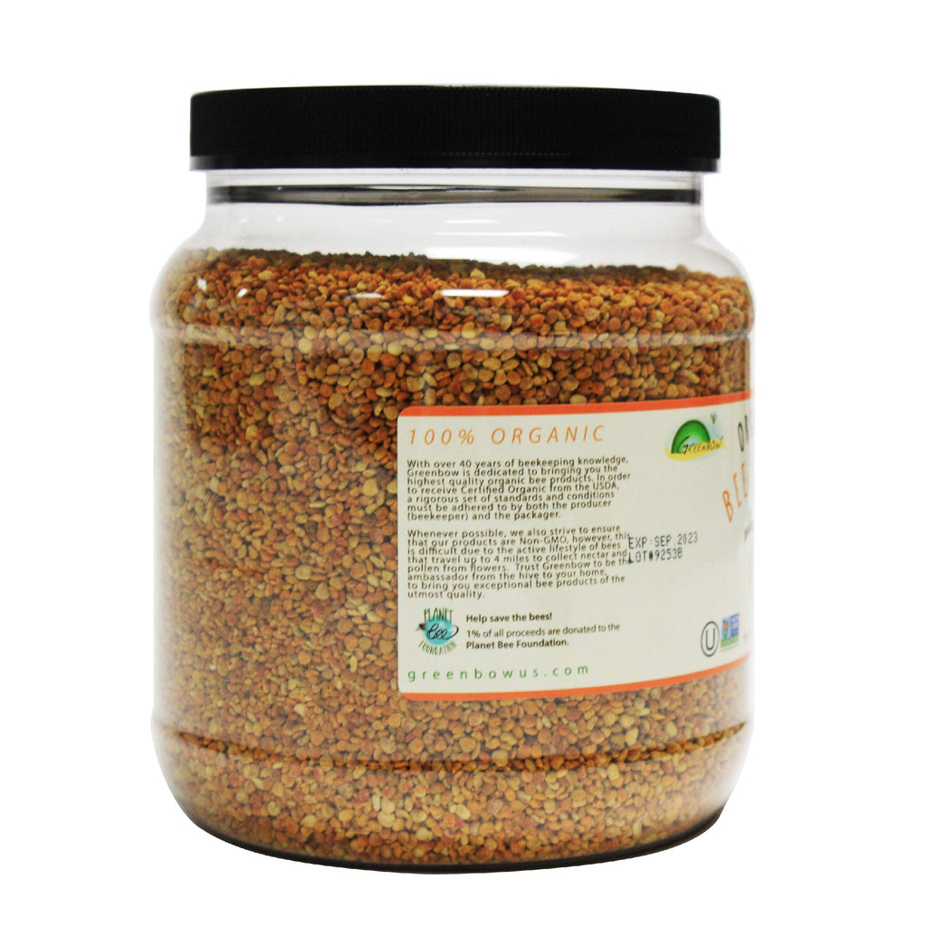 Greenbow Organic Bee Pollen - 100% USDA Certified Organic, Non-GMO, Halal, Kosher Certified, Pure & Natural Bee Pollen - Superfood Packed with Proteins, Vitamins & Minerals - Gluten Free - 1,000g