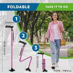 HONEYBULL Walking Cane for Men & Women Foldable, Adjustable, Heavy Duty, Free Standing, All Terrain, Collapsible Walking Sticks for Seniors & Adults