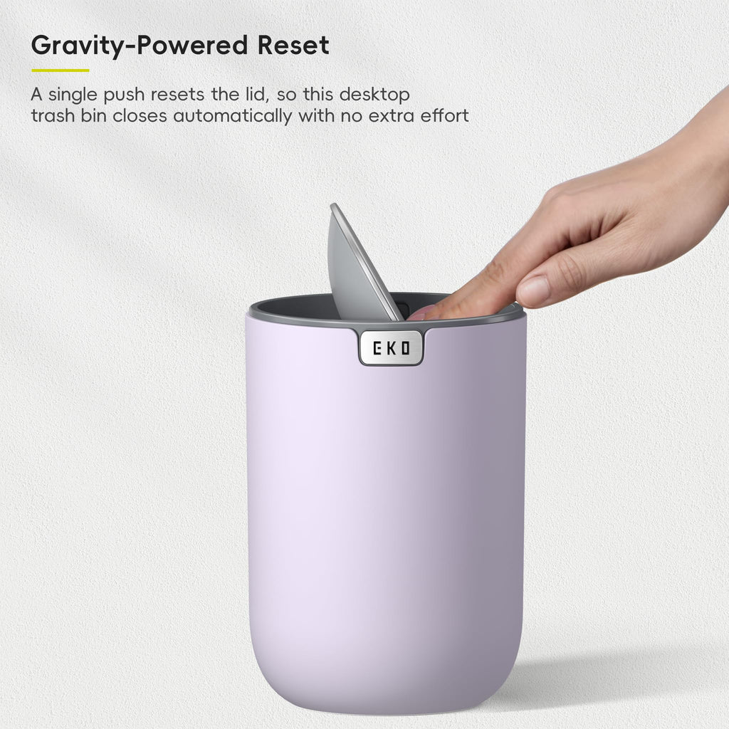 EKO Fandy 0.4 Gal/1.5L Mini Tabletop Trash Bin with Swing-Lid, Desktop Trash Can for Bathroom Countertop, Vanity, Coffee or Office, Small Garbage Bin (Lavender)