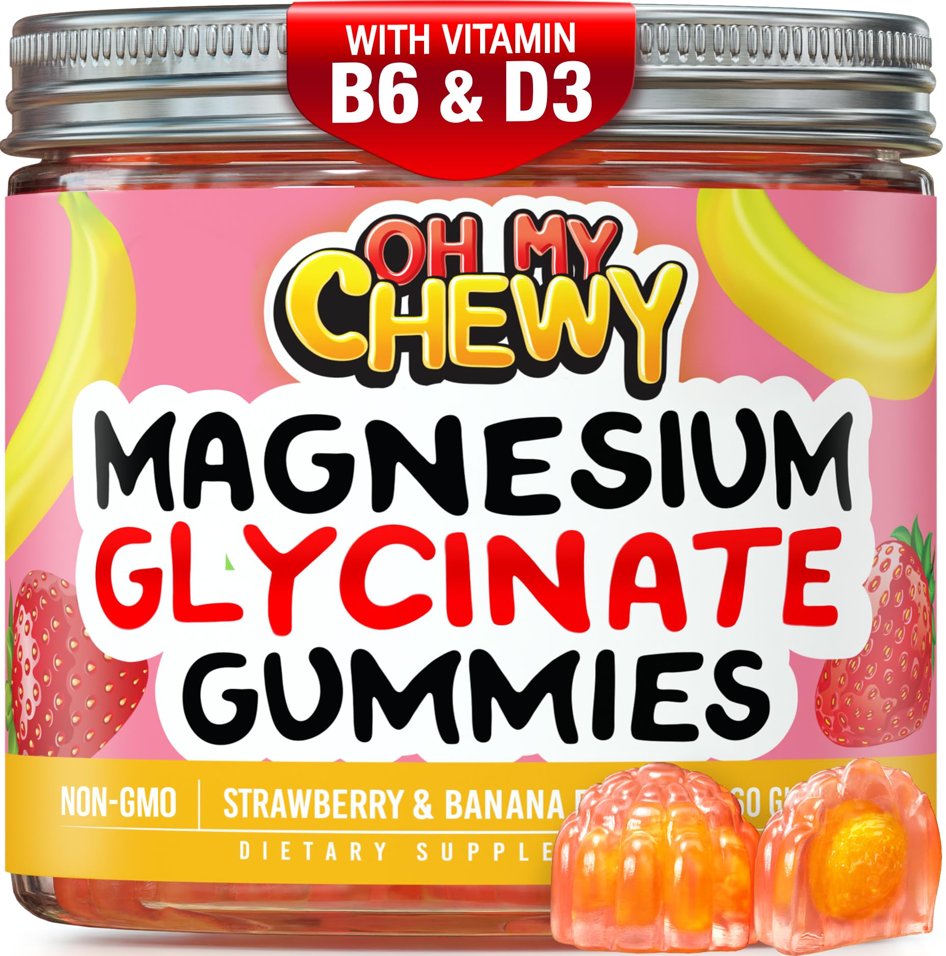 Center-Filled Magnesium Glycinate Gummies 400MG - High Absorption for Kids, Teens & Adults - Supplement for Sleep, Calm & Muscle Relaxation with B6 & D3 - Gluten Free & Vegan Friendly - 120 Count