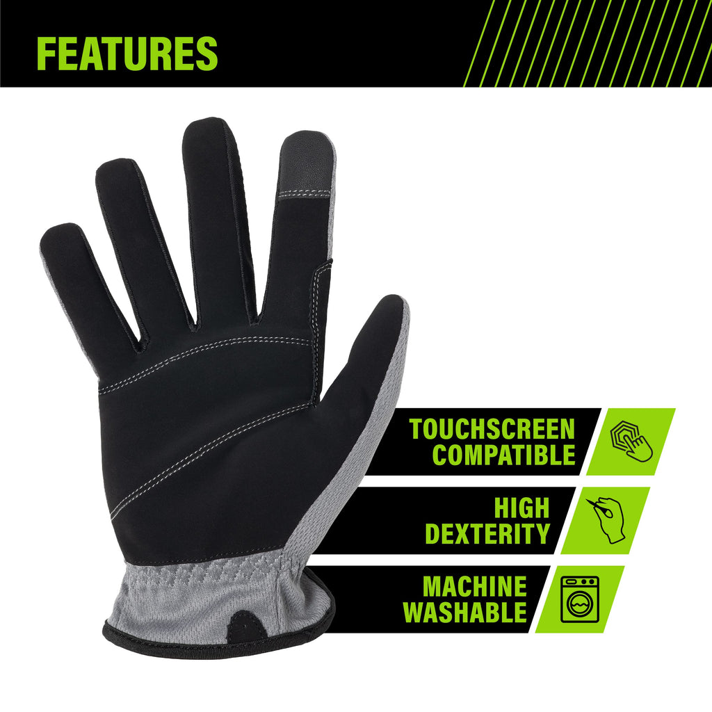 AWP Performance Utility Work Gloves for Men and Women, Touchscreen Compatible, X-Large, 3 Pair Pack
