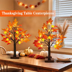 TURNMEON Fall Decor 2 Pack 24 Inch Prelit Fall Maple Tree 48 LEDs Timer
