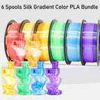 MIKA3D 2 Color Fast Change Silk PLA 1.75mm 3D Printer Filament Bundle, Silk White Color Change to Red/Orange/Gold/Green/Blue/Purple, Each Spool 250g, 6 Spools, Total 1.5kg Silk PLA Bundle 250g X 6