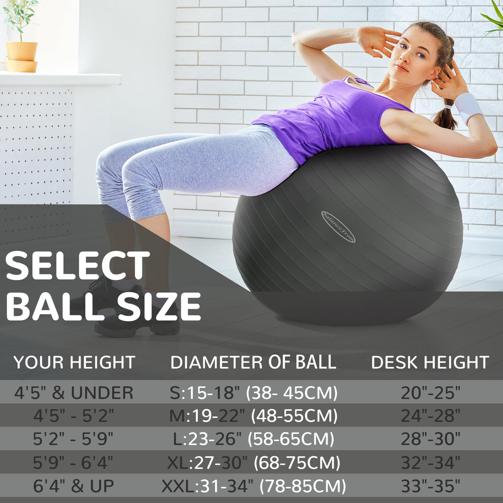 Fitvids Anti-Burst Slip Resistant Exercise Ball with Quick Pump, 2,000-Pound Capacity, Gray, 30-inch, XL