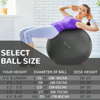 Fitvids Anti-Burst Slip Resistant Exercise Ball with Quick Pump, 2,000-Pound Capacity, Gray, 30-inch, XL
