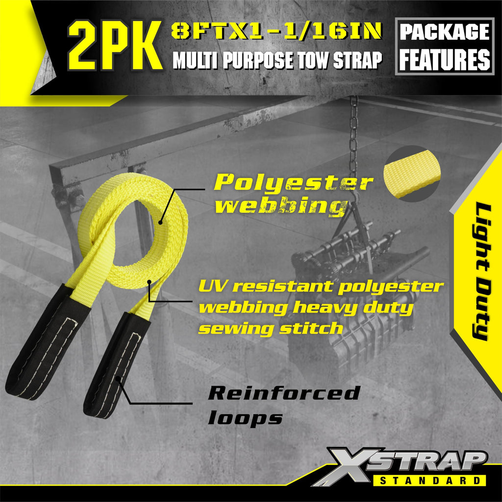 XSTRAP STANDARD 2PK 1''x 8FT Lift Sling Web Strap/Wear Guard End, Heavy Duty Flat Eye Lifting Sling with 2 Reinforced Loops for Tree Saver Lifting Furniture Appliances Machine