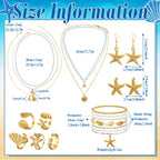 18 Pcs Seashell Starfish Jewelry Set for Women Seashell Earrings Rings Boho Mermaid Layer Charm Necklace Beach Bracelets Natural White Anklet Set for Summer Mermaid Accessories Gift(Gold,Shell)