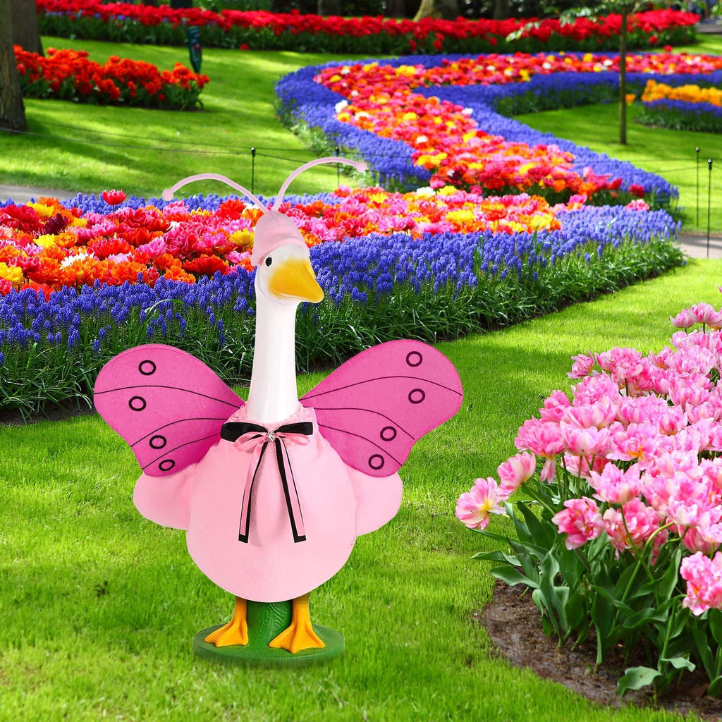 Bolsome Summer Goose Outfit Porch Goose Butterfly Outfit 23 Inch Garden Goose Butterfly Clothes with Wings Antenna Hat for Summer Holiday Outdoor Patio Yard Lawn Art Decor