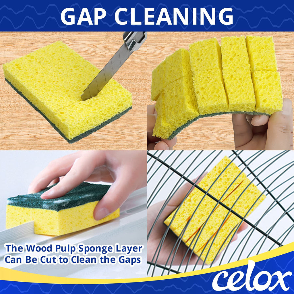 CELOX Non-Scratch Scrub Sponge for Washing Dishes, Yellow, 24Pack
