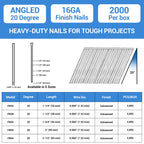 meite 16 Gauge 20 Degree Angled Finish Nails 2 Inch Leg Galvanized No-rust Finishing Nails for Finish Nailer Gun - Cabinet Crown Baseboard 10,000PCS