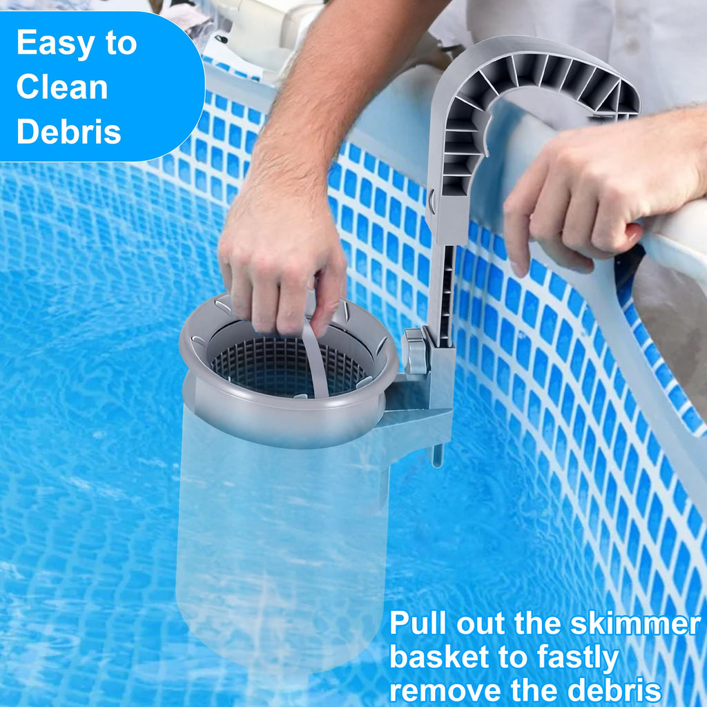 Toodour Above Ground Pool Skimmer, Wall Mount Floating Surface Skimmer with Removable Skimmer Basket & 10 Skimmer Socks, Adjustable Floating Pool Filter for Inflatable Collar/Tubular/Metal Frame Pools