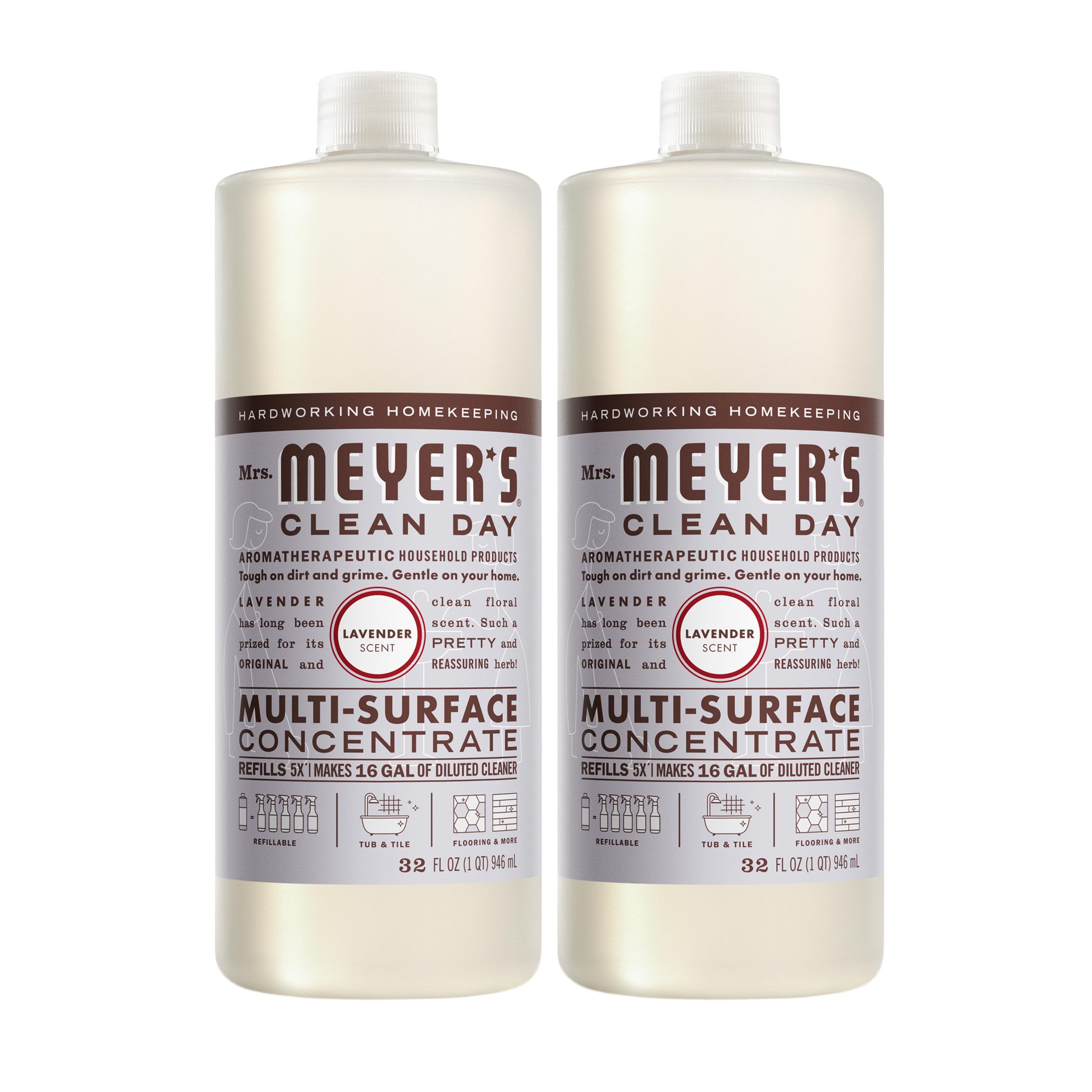 MRS. MEYER'S CLEAN DAY Multi-Surface Everyday Concentrate, Lavender Scent, 32 Fl Oz Bottle - 2 Pack