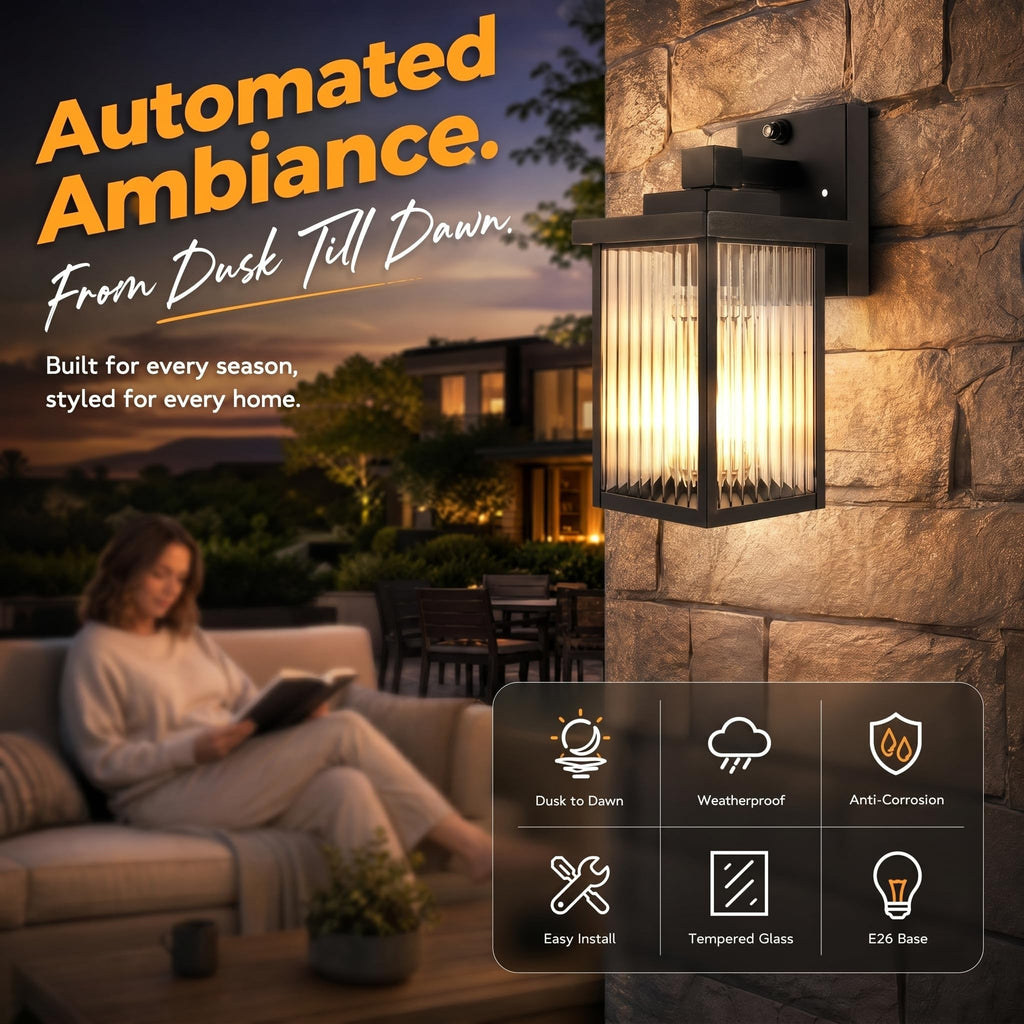 hameso Black Dusk to Dawn Wall Mount Porch Lights, Exterior Light Fixtures
