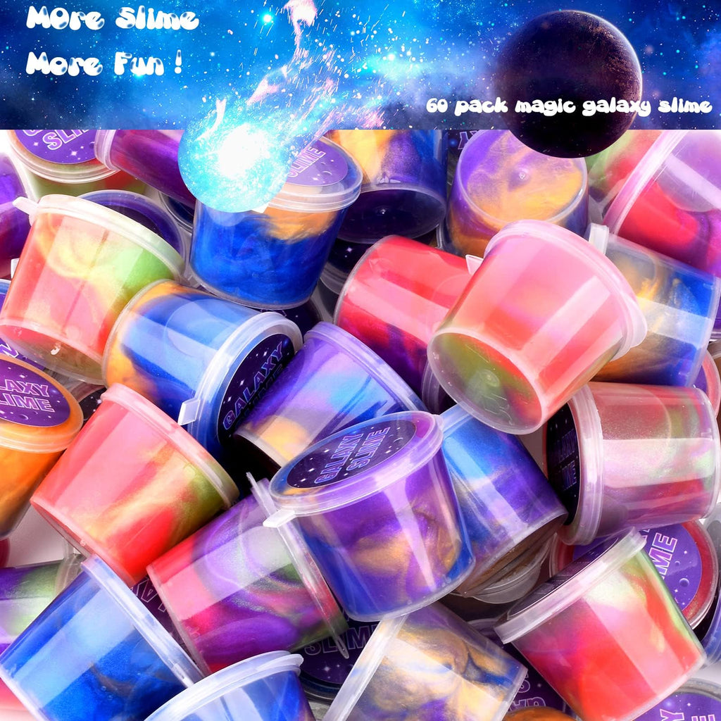 Galaxy Slime Kit with 60 Pack,Slime Party Favors for Kids, Non Sticky,Wet,Soft Sludge Toy Mini Slime Bulk for Boys Girl, Stress Relief,Goodie Bags, Christmas Stuffers