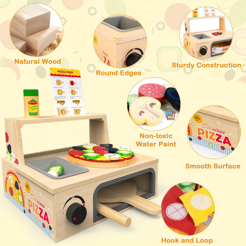 WOODMAM Wooden Pizza Toy, 48 PCS Montessori Pretend Play Food for Ages 3+