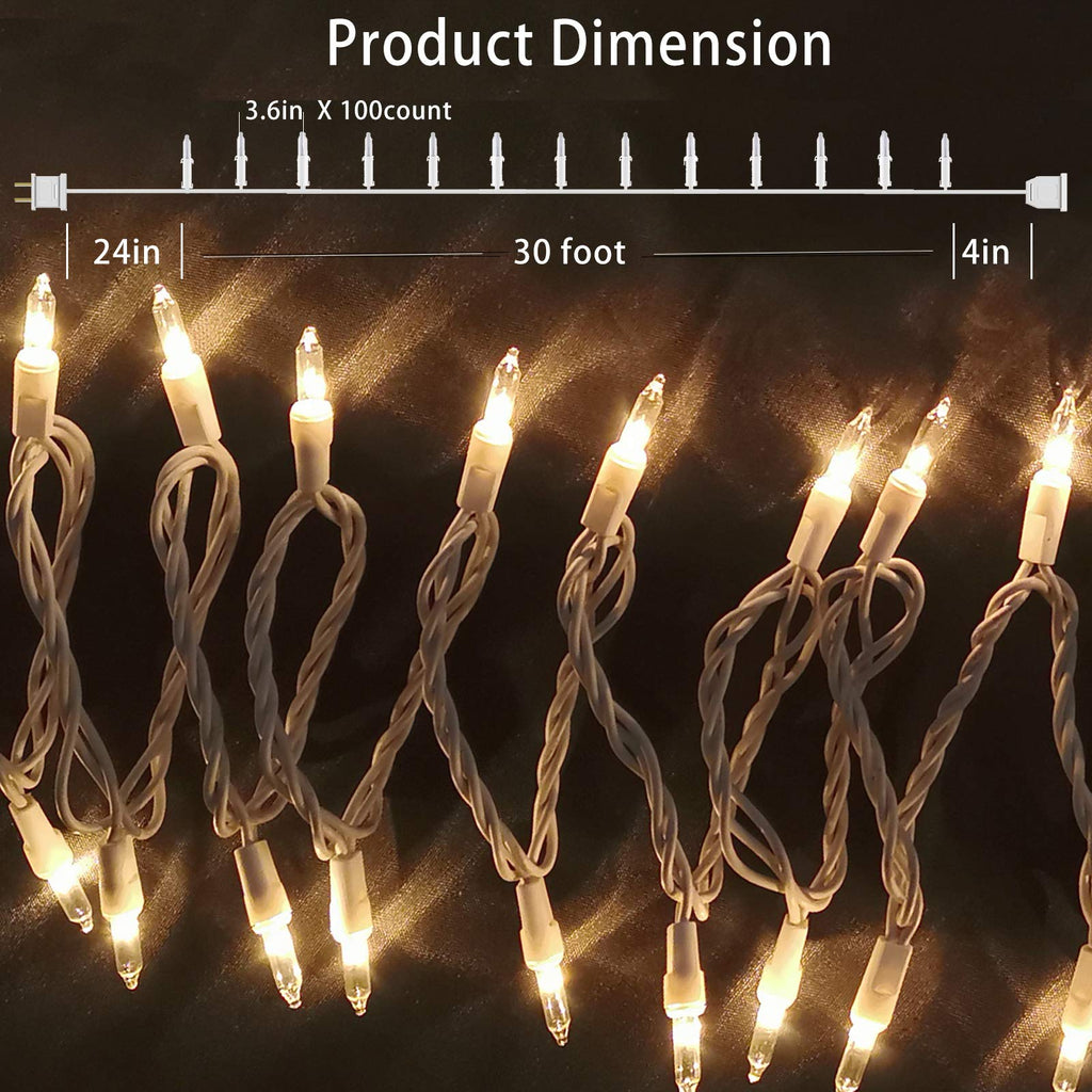 HISHINY Christmas Lights 100 Count Mini Clear Lights 32ft White Wire Christmas Tree String Lights Set for Outdoor Indoor Christmas Decorations Wedding Valentines Day Decor,UL Certified (32feet)