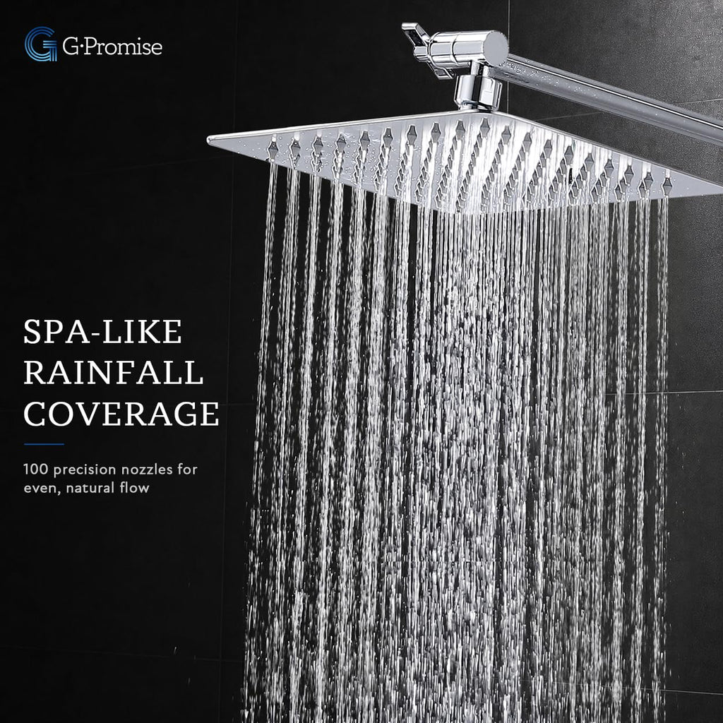G-Promise All Metal 8 Inch Dual Square Shower Head with Handheld Spray Combo, Rain Shower Head, Adjustable Extension Arm, Smooth 3-Way Diverter, 71 Inch Extra Long Hose - A Bathroom Upgrade (Chrome)
