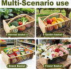 Garden Hod Harvest Basket with Wooden Handle, Portable Vegetable Fruit Picking Basket for Garden, Patio, Farm